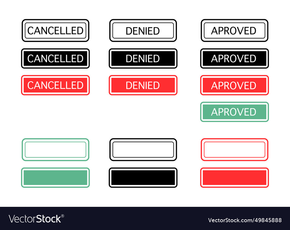 Web buttons icon set approved denied sign