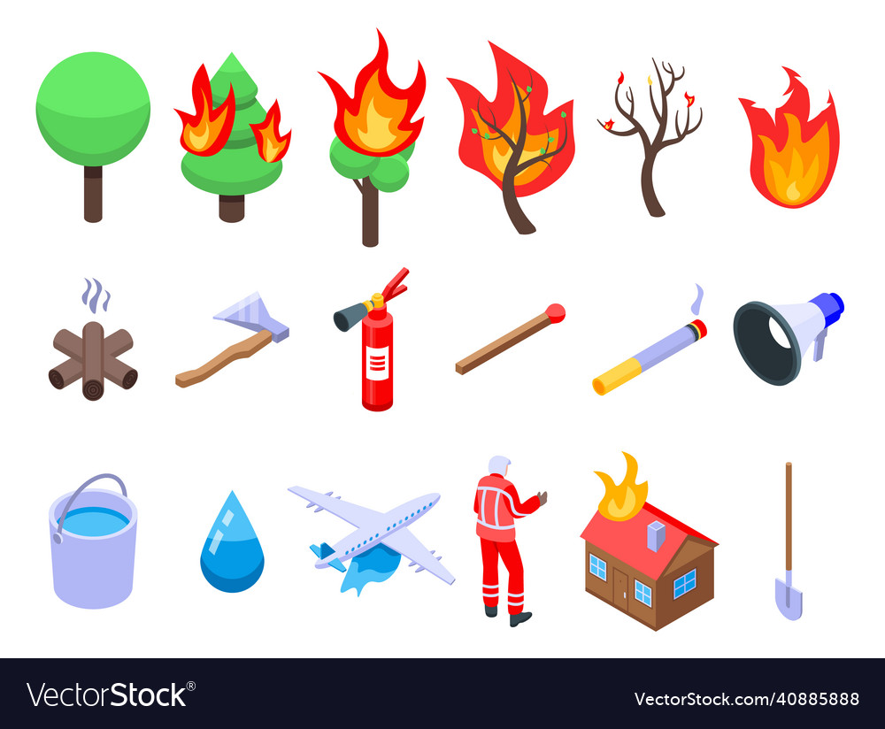 Wildfire Icons Set Isometric Style Royalty Free Vector Image