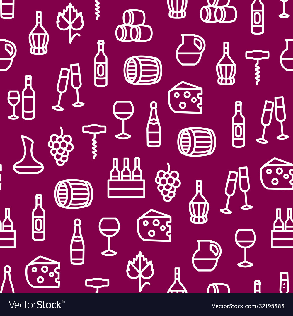 Wine thin line concept seamless pattern background vector image Wine thin line concept seamless pattern background
