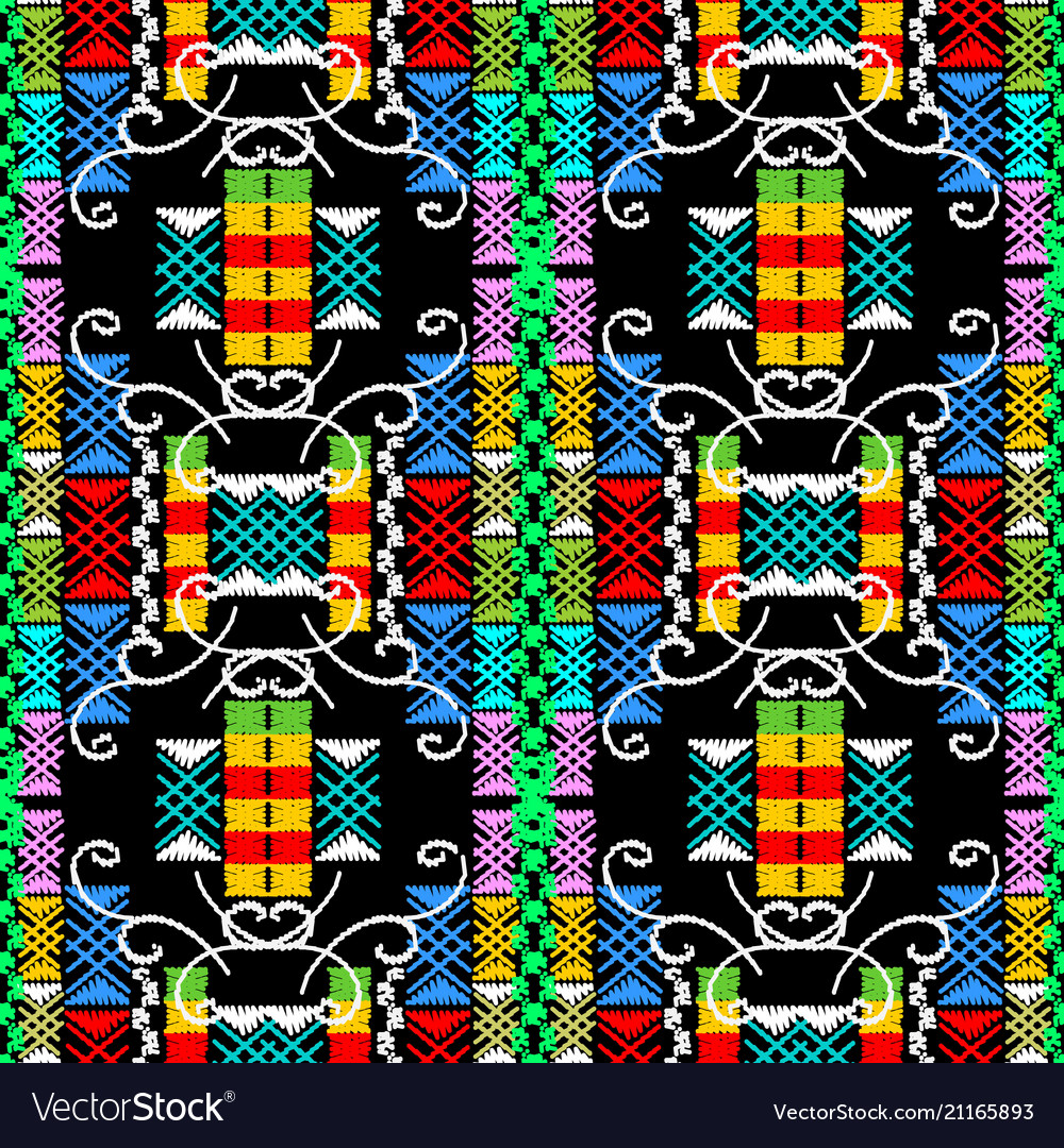 Colorful geometric embroidery seamless Royalty Free Vector