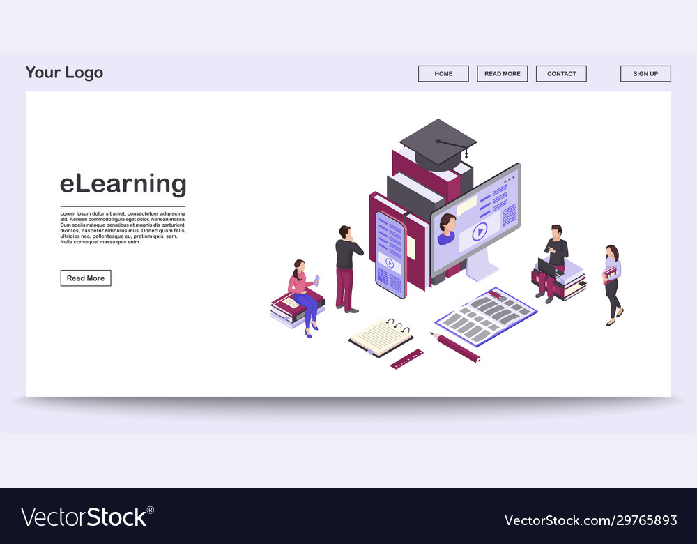 E learning webpage template with isometric vector image E learning webpage template with isometric