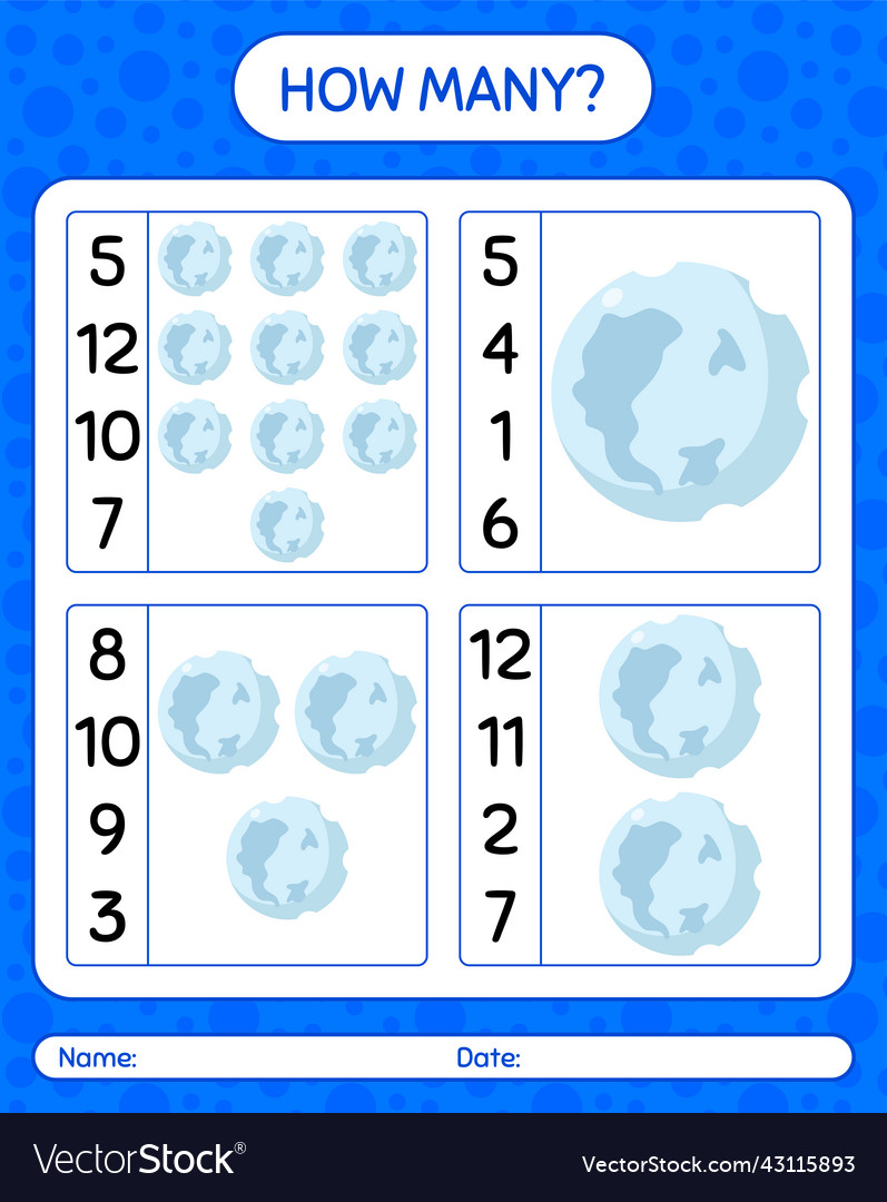 How many counting game with full moon worksheet vector image How many counting game with full moon worksheet