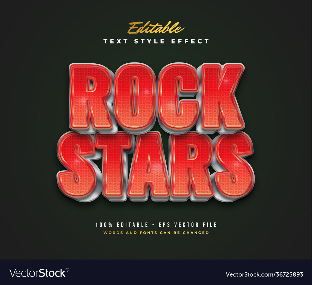 Red and metallic text style with embossed effect