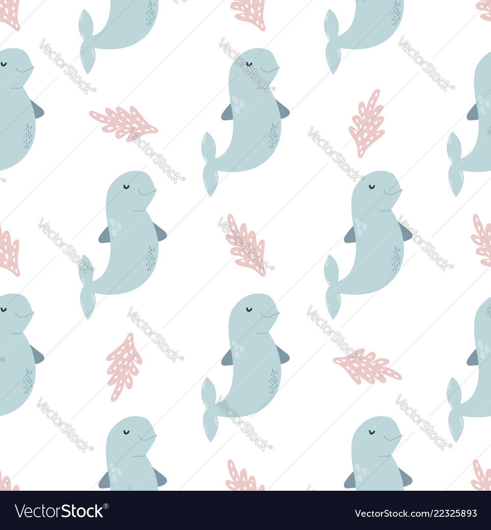 Seamless pattern baby print with cute dolphins