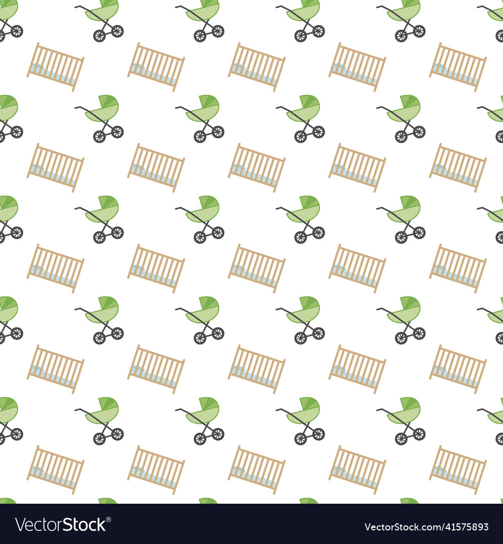 Seamless pattern with stroller and crib
