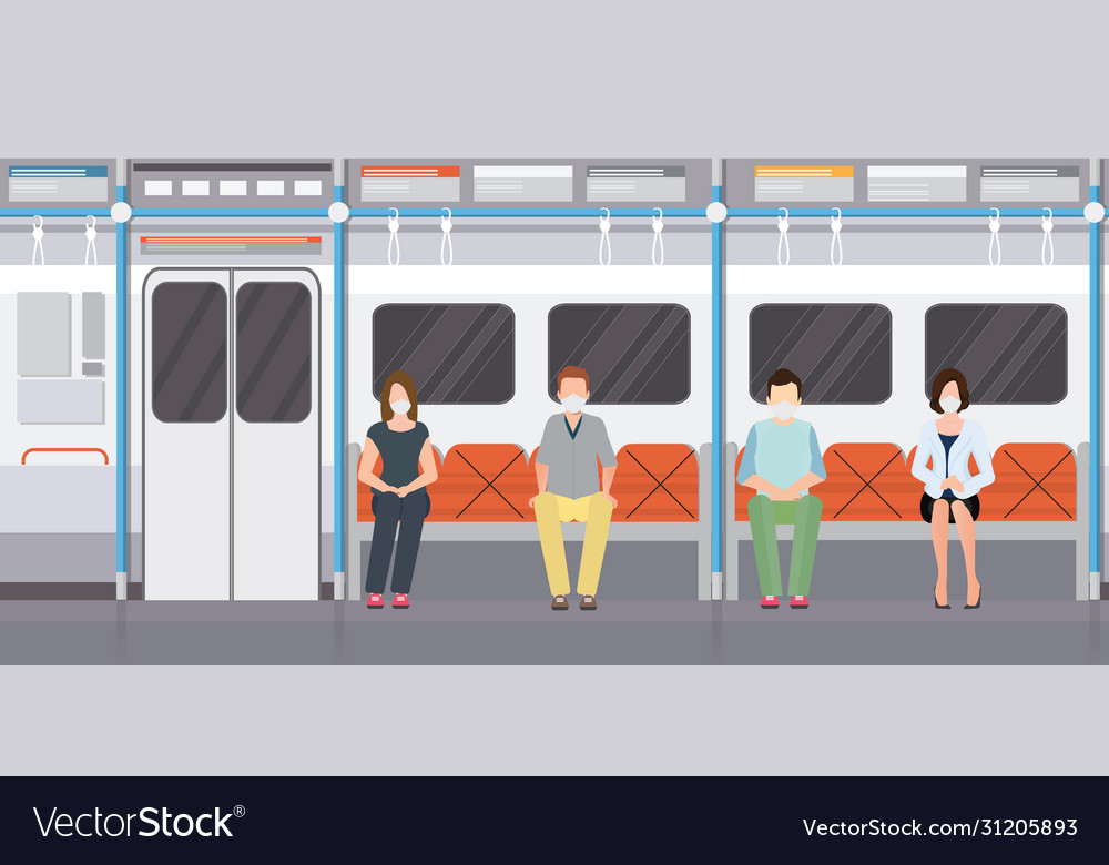 Social distancing concept with people wearing Vector Image