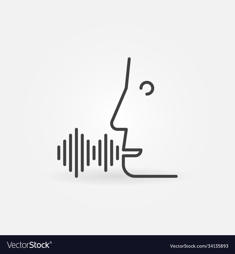 Voice command linear icon face with sound wave vector image Voice command linear icon face with sound wave