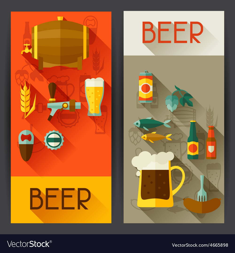 Banners with beer icons and objects in flat style