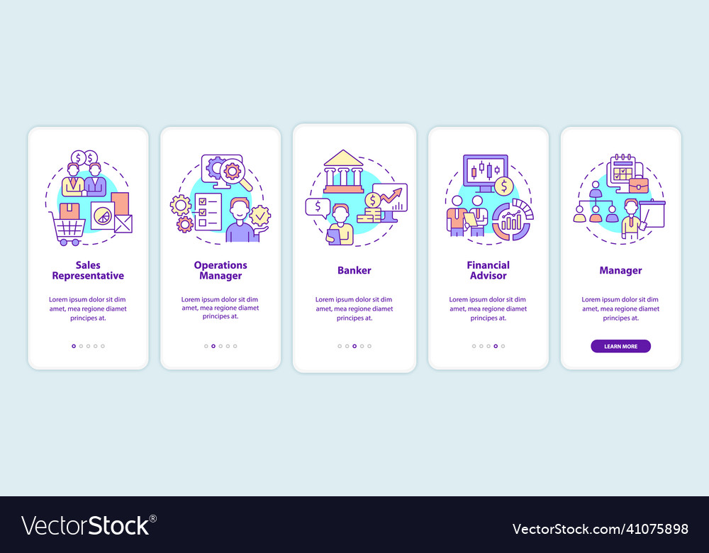 Business management careers onboarding mobile app Vector Image