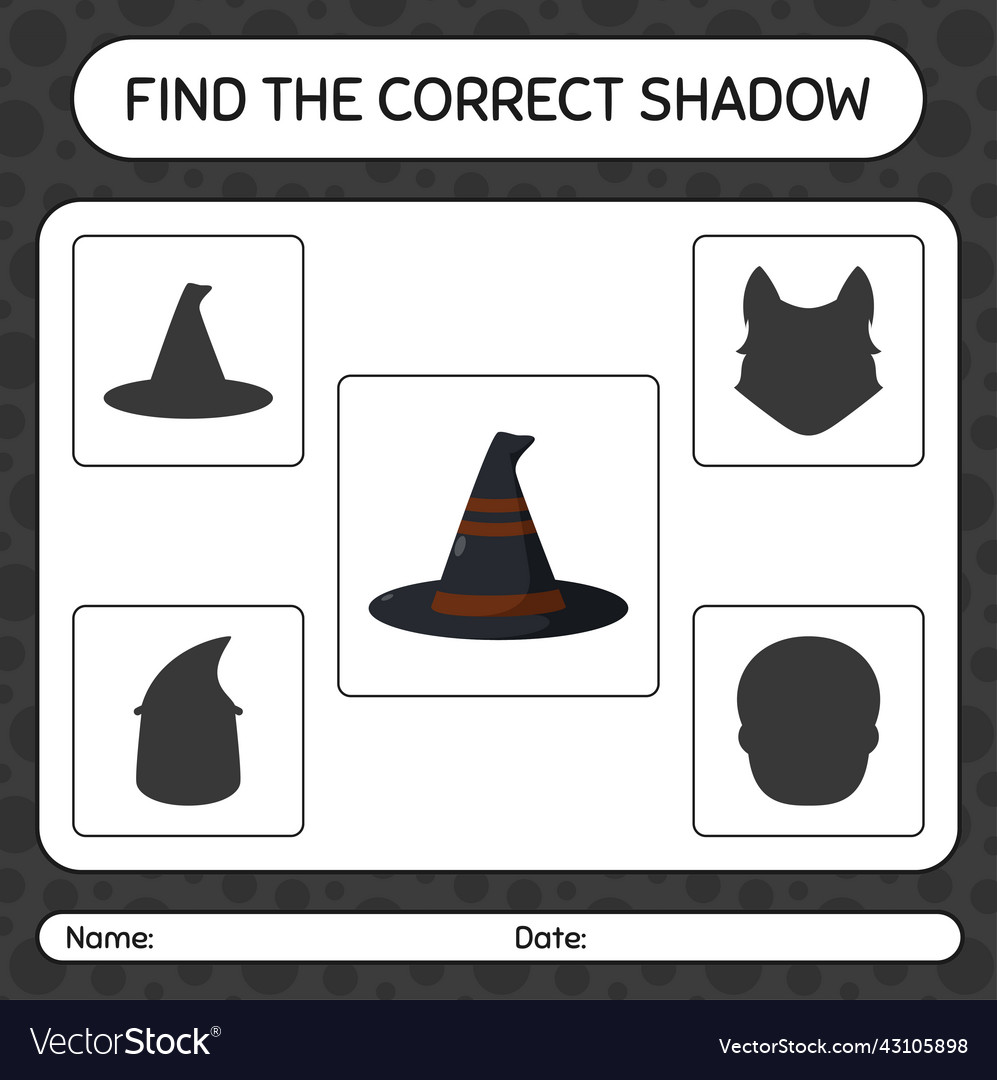Find the correct shadows game with witchs hat vector image Find the correct shadows game with witchs hat
