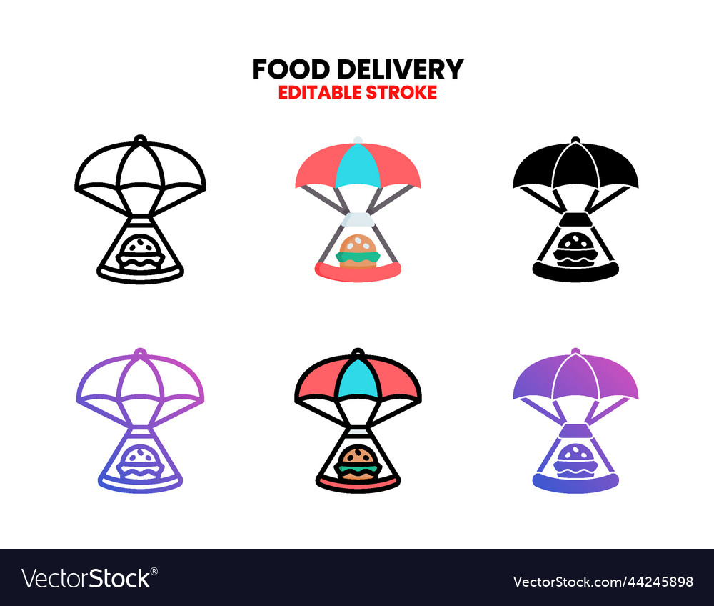 Food delivery icon set with different styles