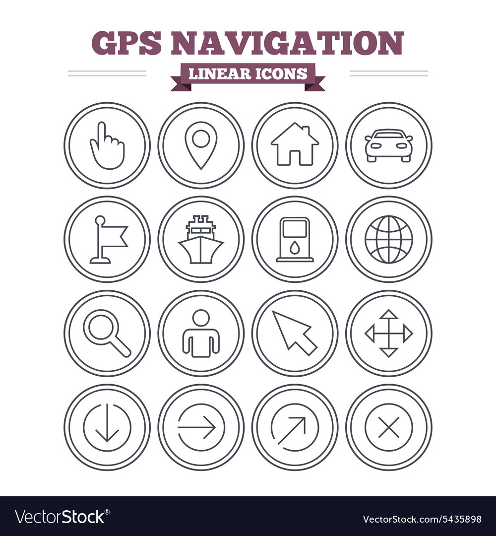 Gps navigation linear icons set thin outline