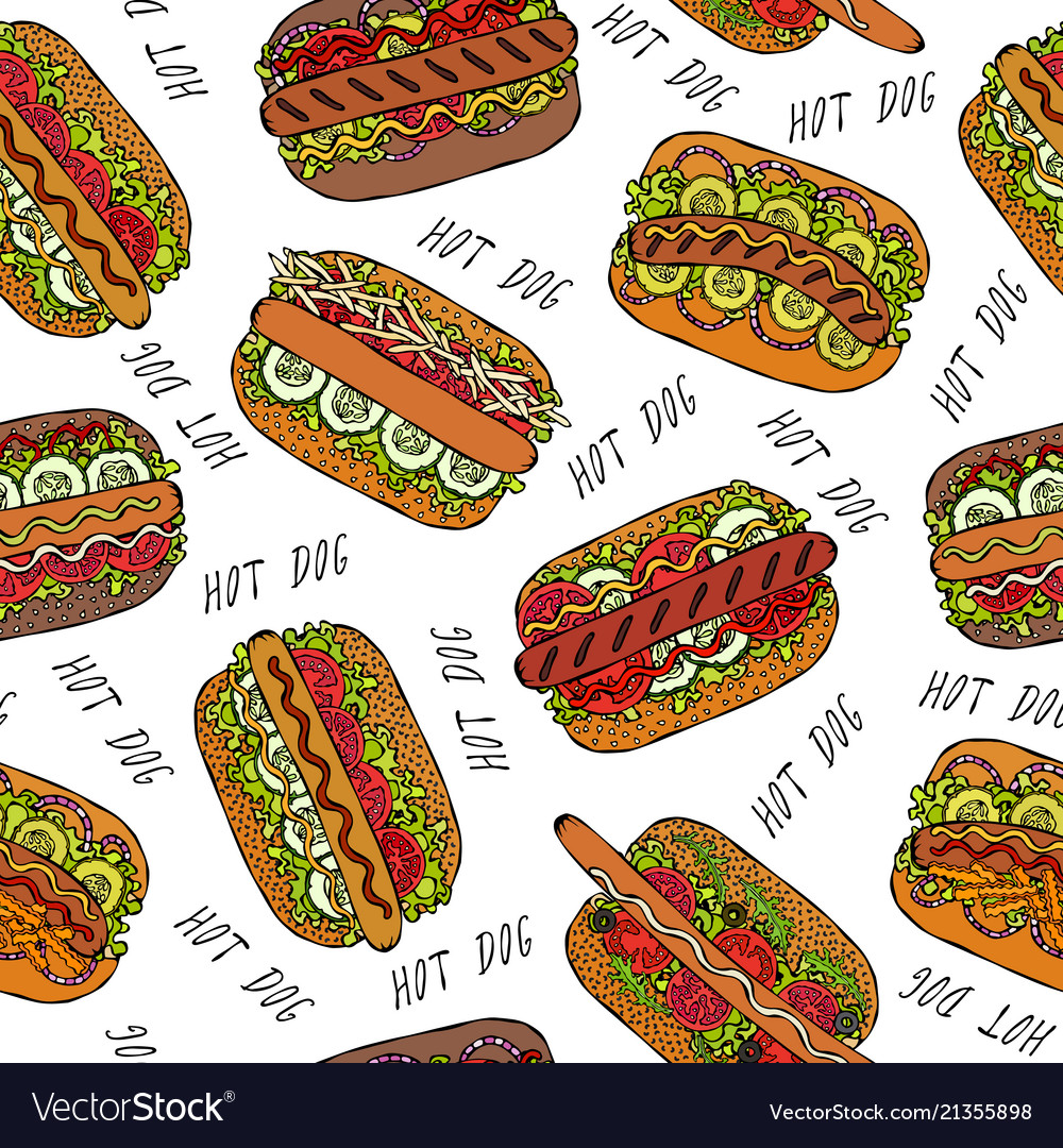 Hot dog and lettering seamless endless pattern