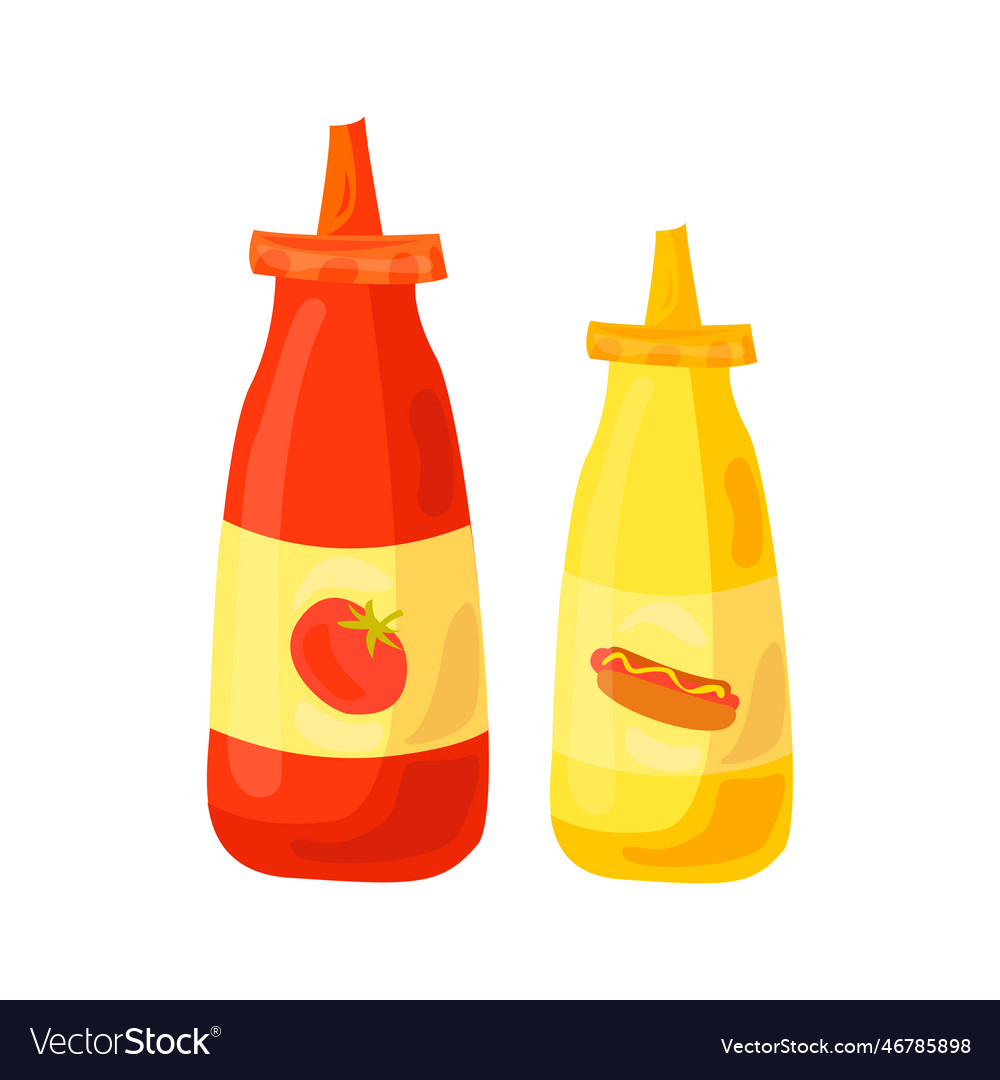 Ketchup and mustard in color cartoon style