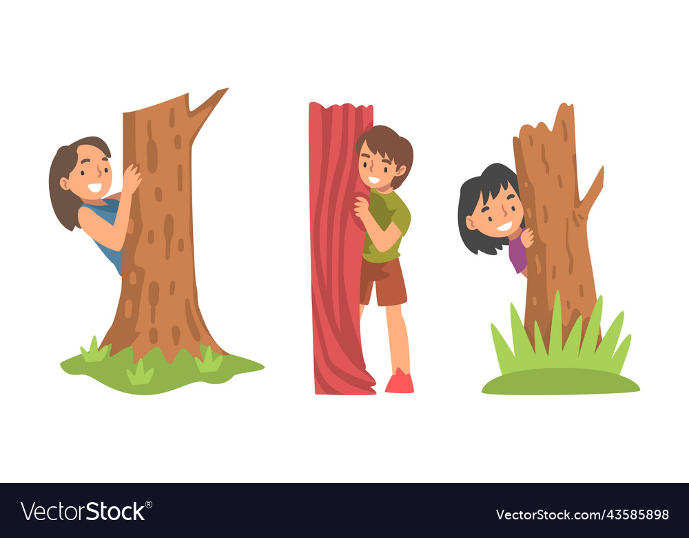 Children playing hide and seek cartoon vector 17678968 Vector Art