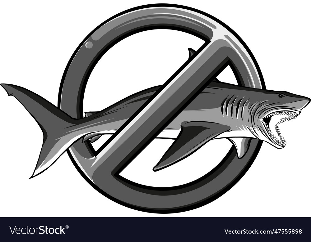 Monochrome shark in forbidden symbol Royalty Free Vector