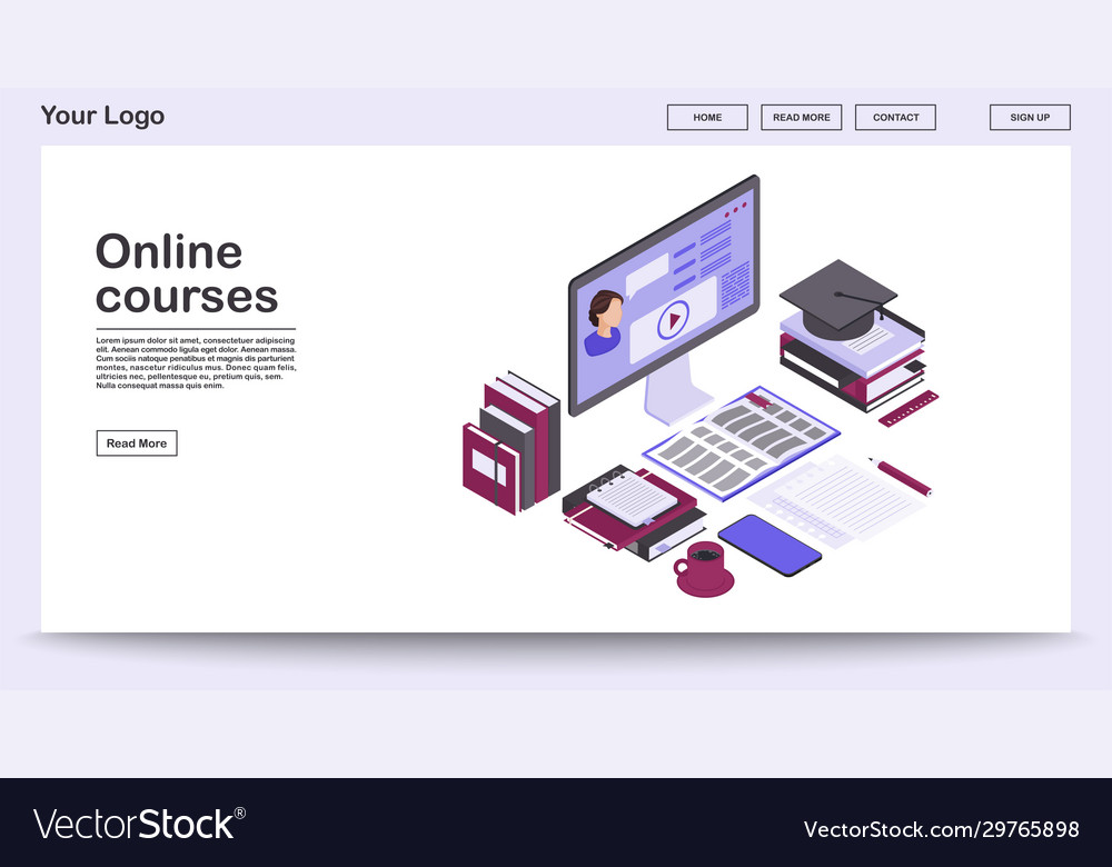 Online courses webpage template with isometric