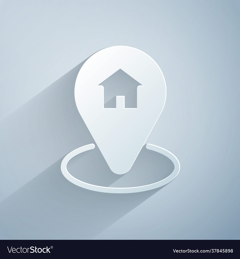 Paper cut map pointer with house icon isolated vector image Paper cut map pointer with house icon isolated