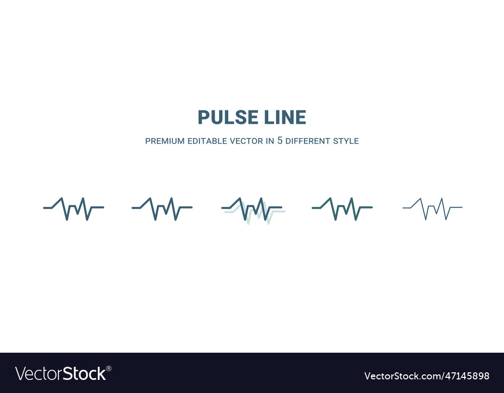 Pulse line icon in 5 different style outline vector image Pulse line icon in 5 different style outline