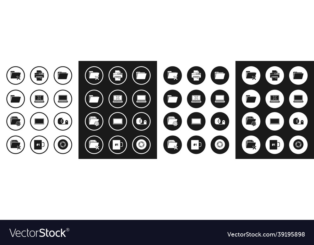 Set document folder laptop and cross mark vector image Set document folder laptop and cross mark