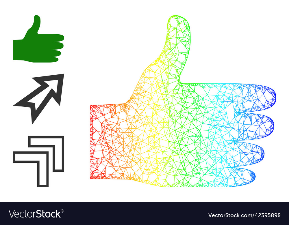 Spectral gradient network mesh thumb up icon vector image Spectral gradient network mesh thumb up icon