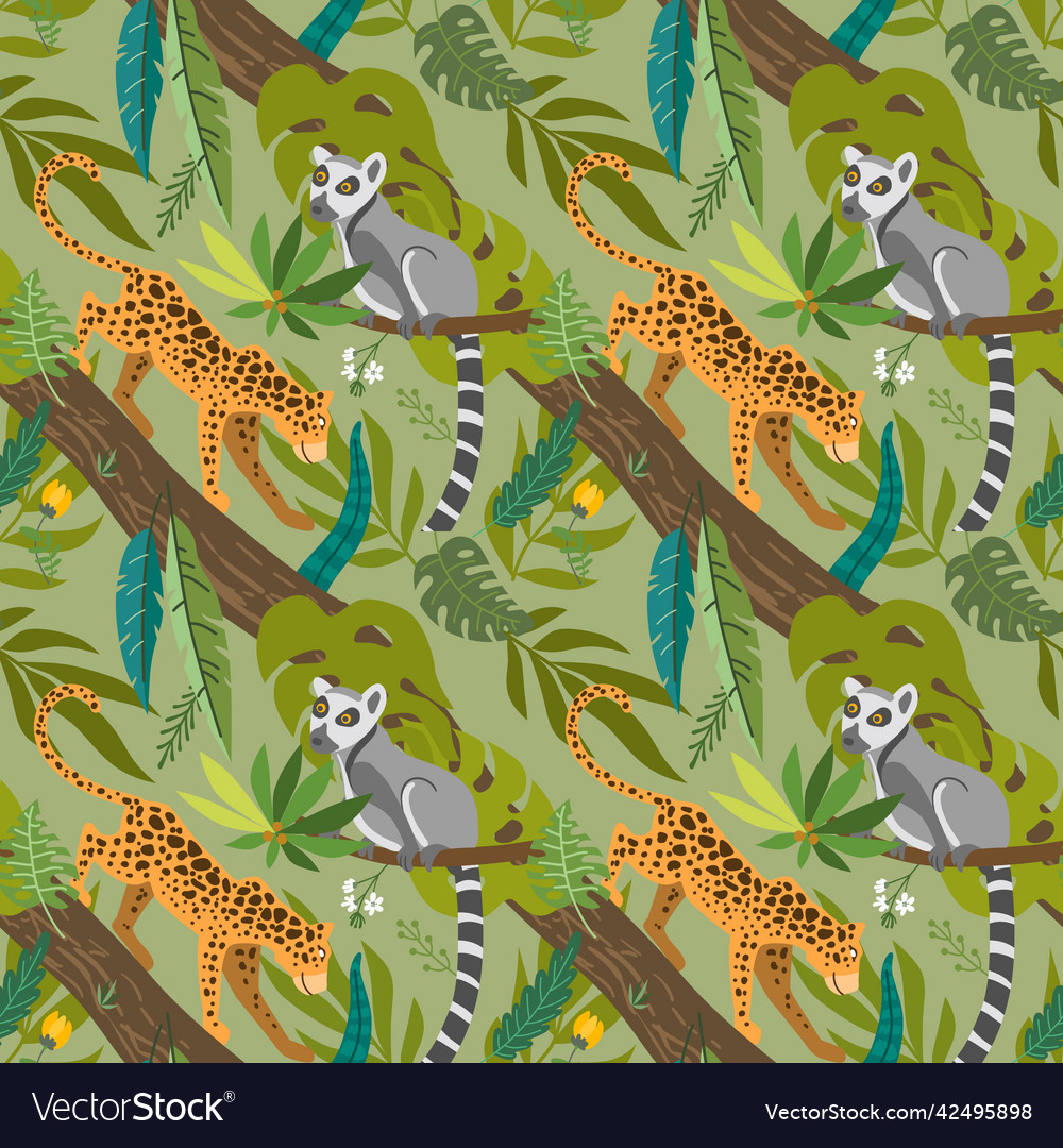 Tropical animals seamless pattern beautiful vector image Tropical animals seamless pattern beautiful
