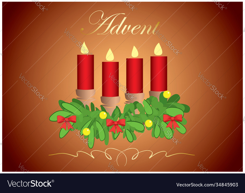 4 red advent candles on background with gradient