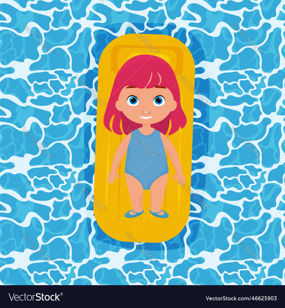 A cute little girl floating on an air mattress Vector Image