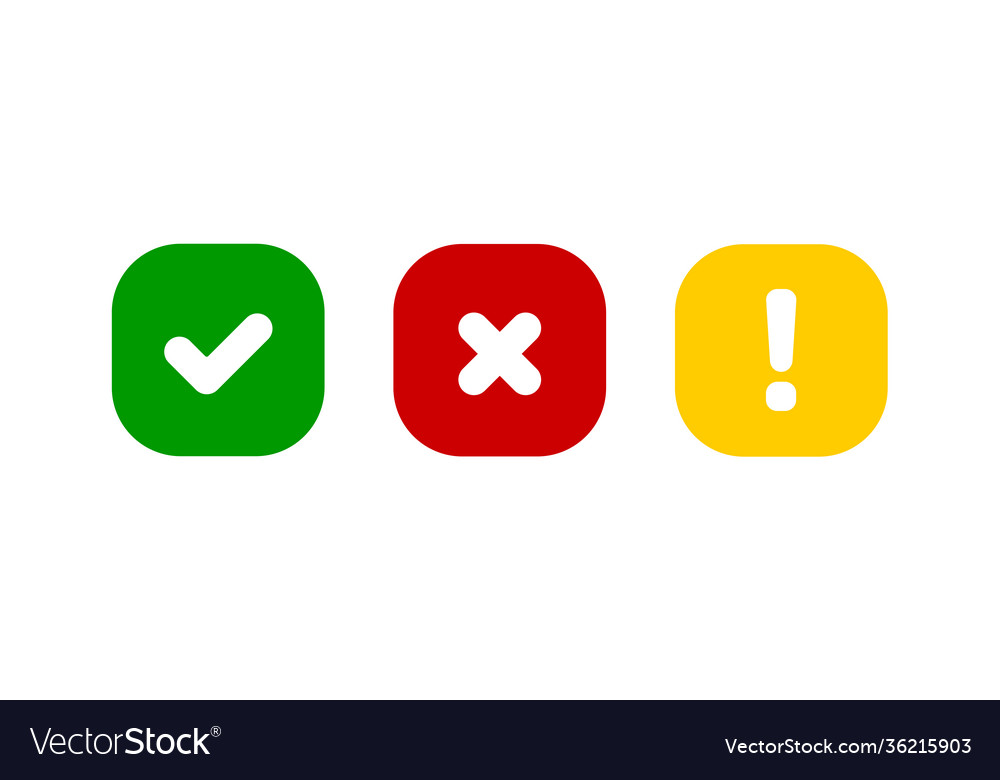 Check cross and exclamation mark set icon red