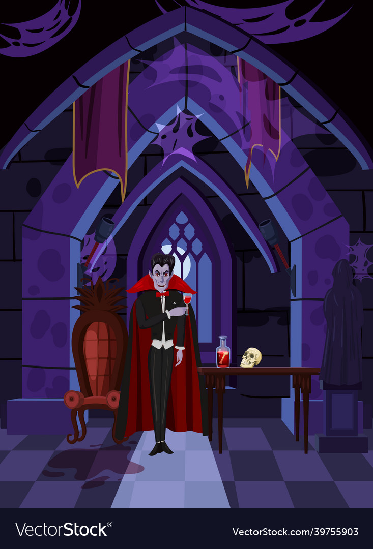 Cartoon vampire with a castle in background Vector Image