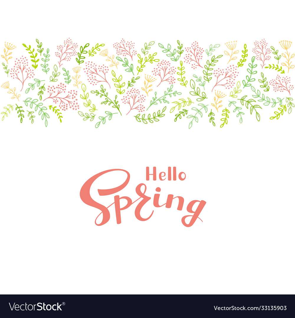 Floral elements and pink text hello spring