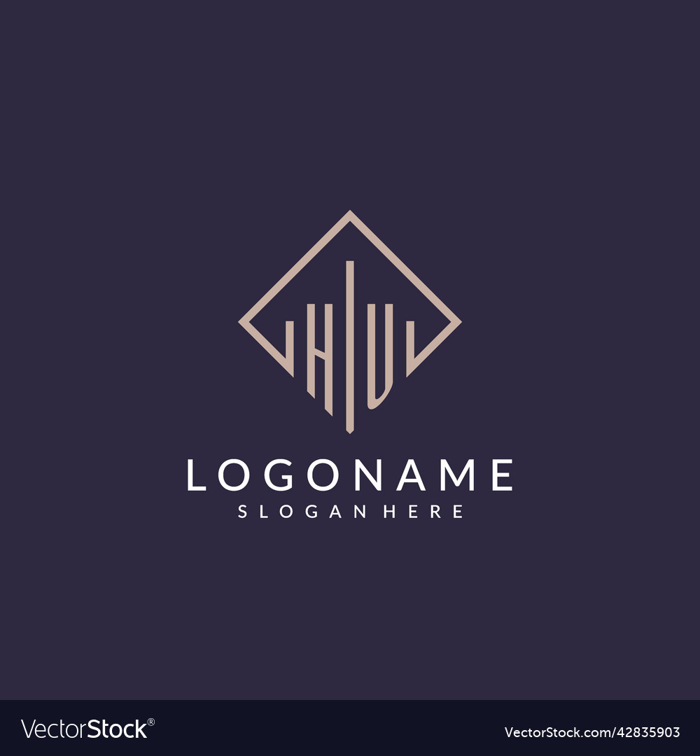 Hu initial monogram logo with rectangle style