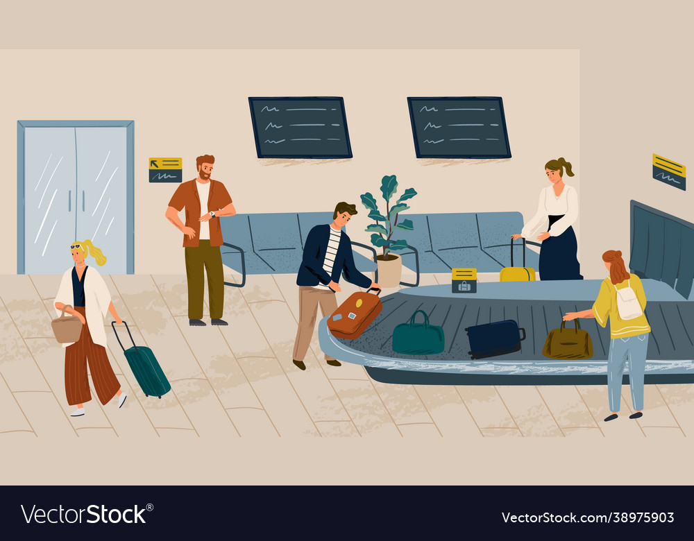 People waiting for bag at airport baggage claim Vector Image