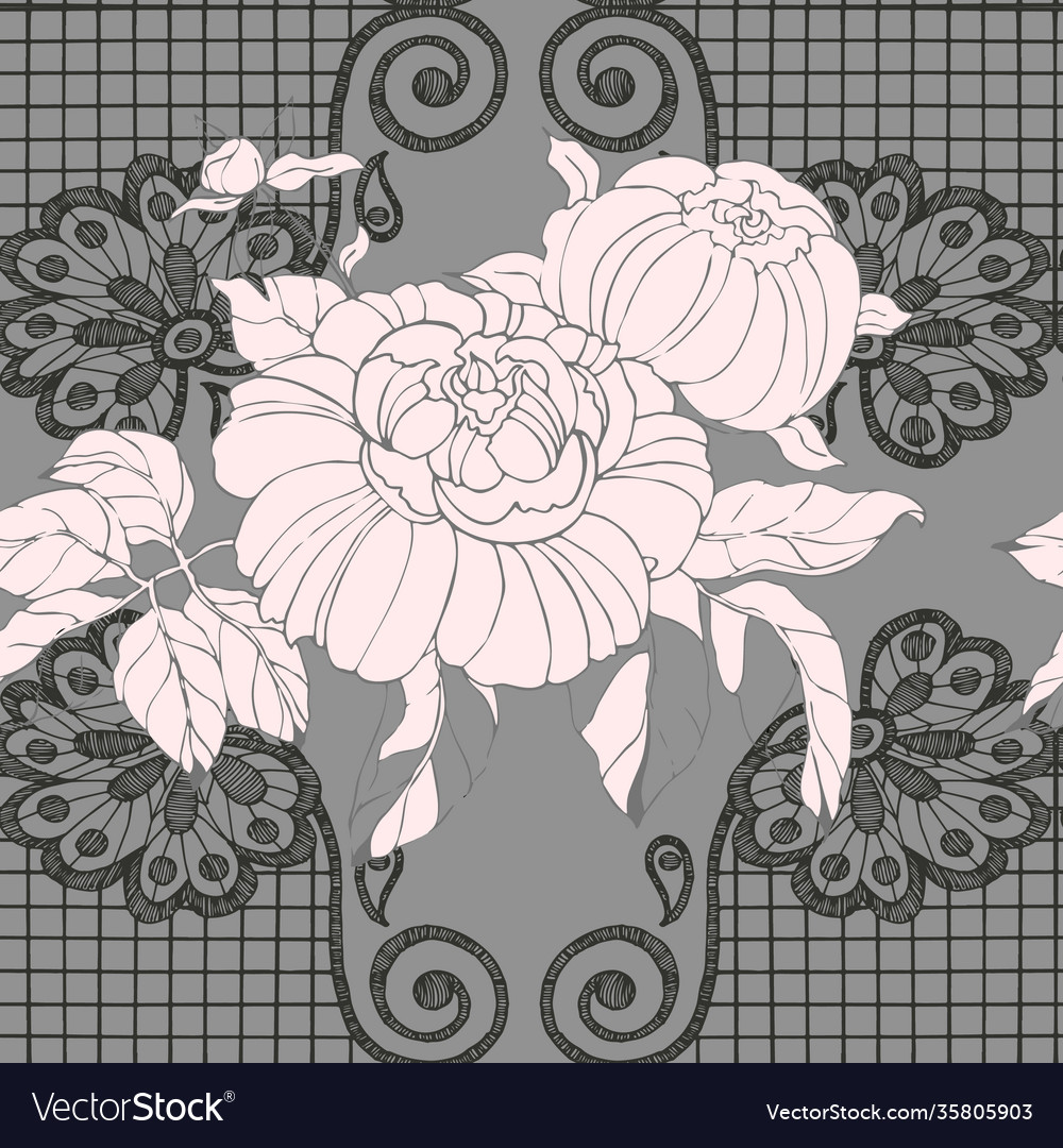 Seamless pattern peony with openwork