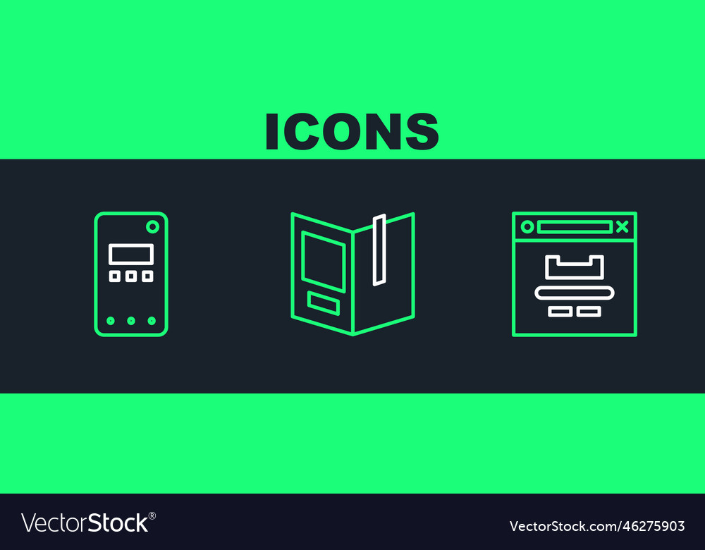 Set line browser window mobile phone and open vector image Set line browser window mobile phone and open