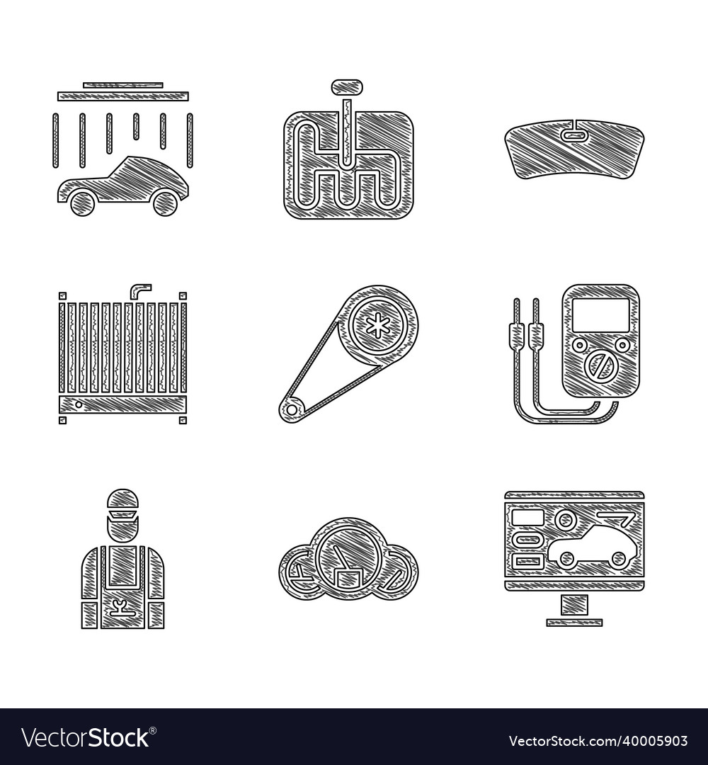 Set Timing Belt Kit Speedometer Diagnostics Vector Image