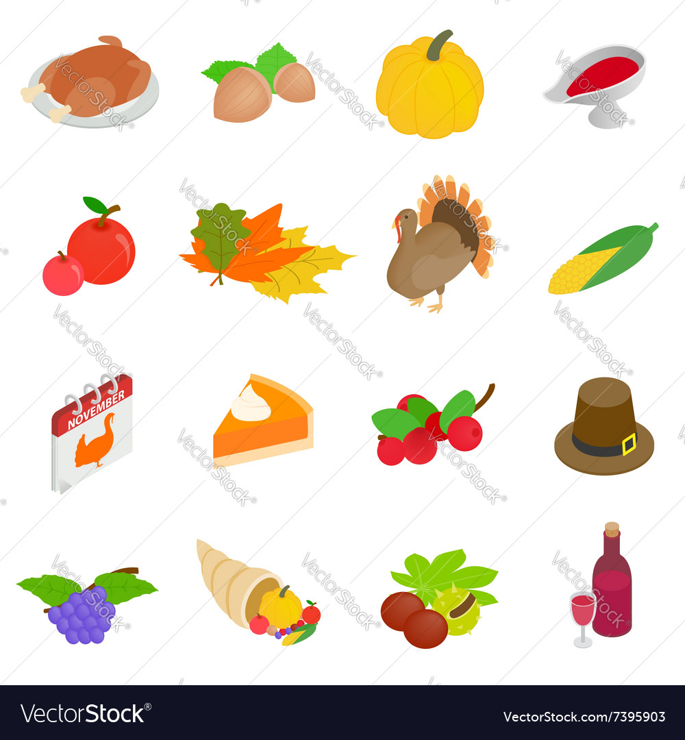 thanksgiving day isometric 3d icons royalty free vector