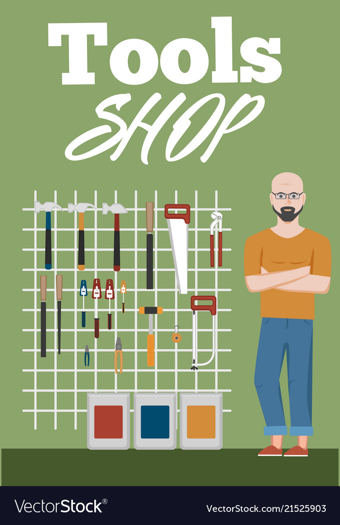 Tools shop banner with instruments Vector Image Tools shop banner with instruments