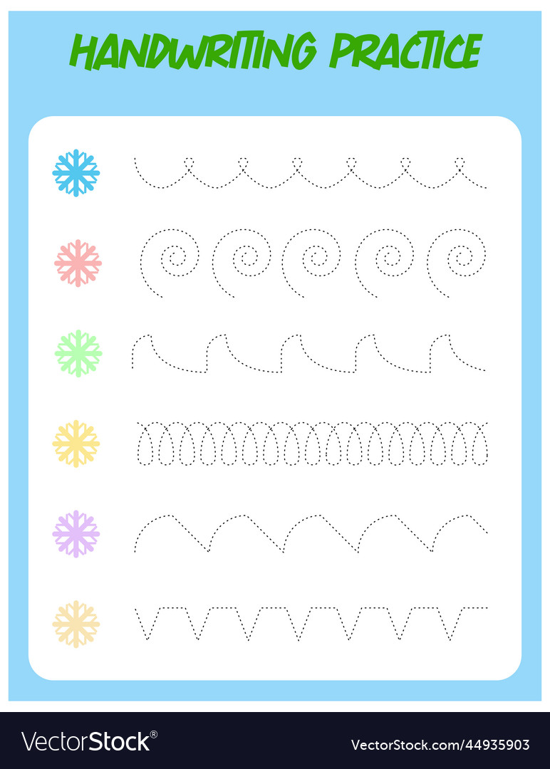 Traktionslinien mit Schneeflocke Handschriftpraxis vector image Traktionslinien mit Schneeflocke Handschriftpraxis