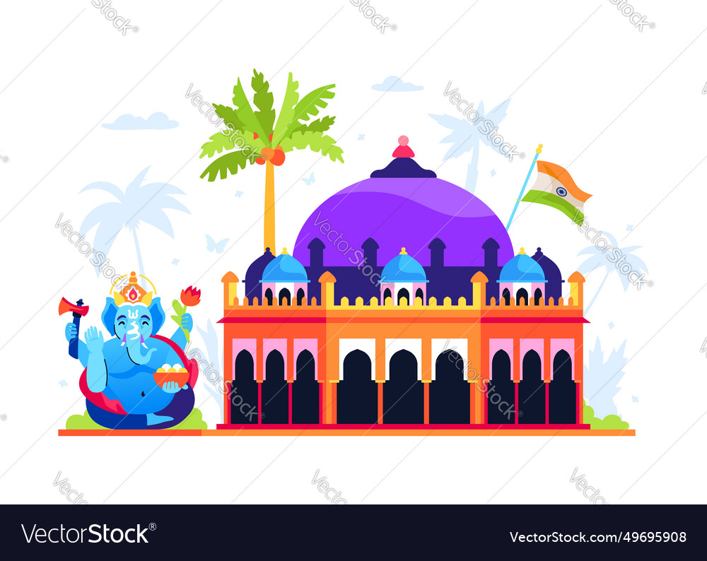 Akshardham and ganesha - modern colored Royalty Free Vector