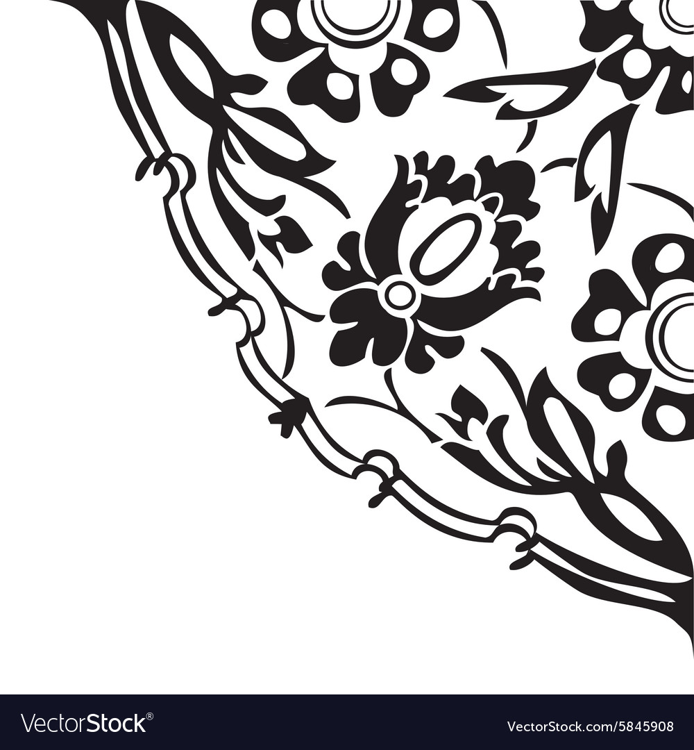 Download Black and white round floral border corner Vector Image