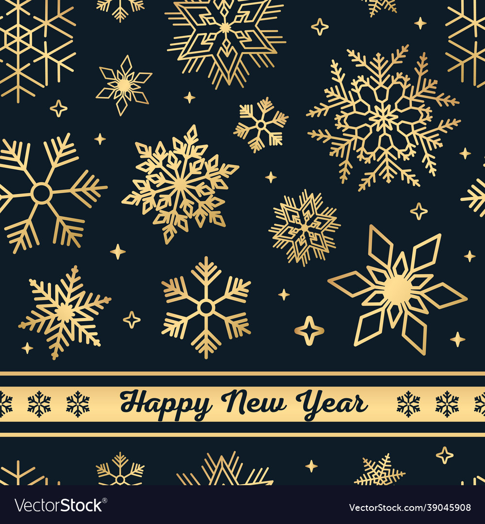 Black christmas seamless pattern with golden