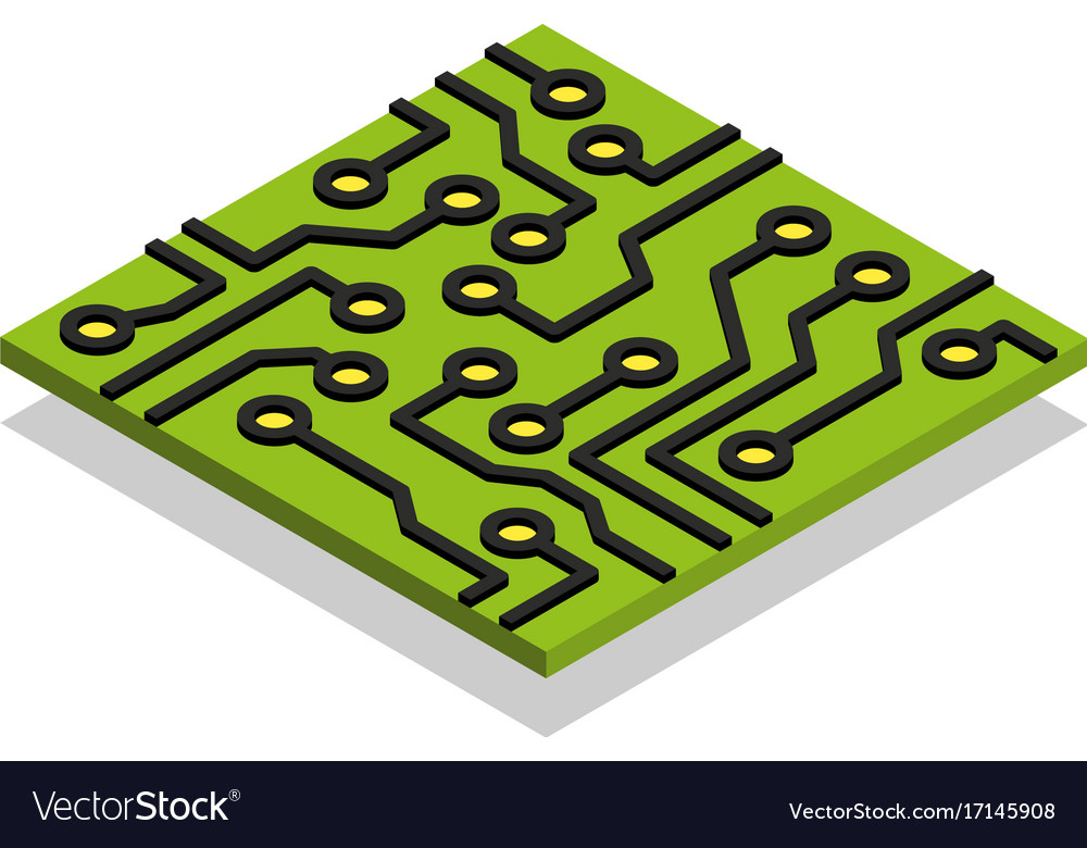 Circuit board computer chip isometric isolated