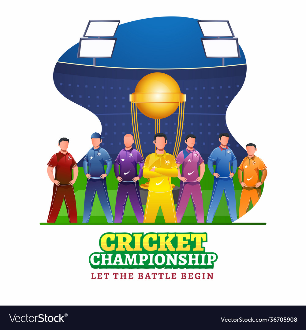Cricketers character in different color attire vector image Cricketers character in different color attire