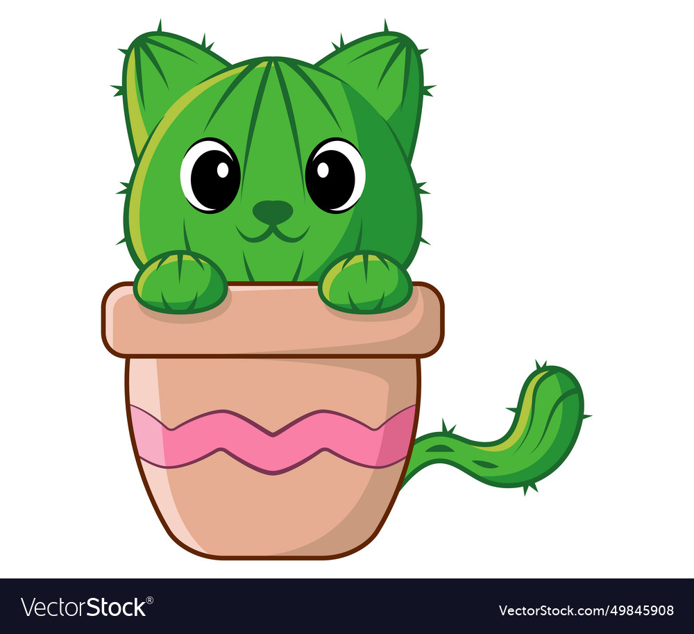 Cute cat cactus cartoon style kitty character Vector Image