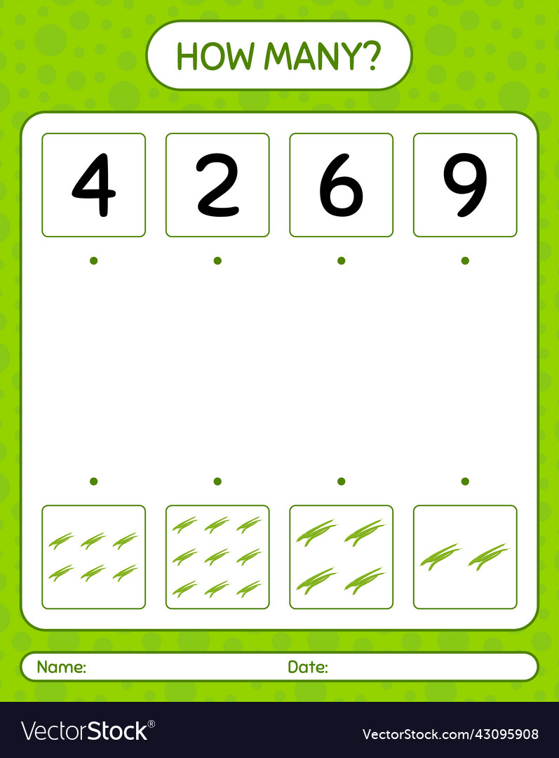 How many counting game with green bean worksheet vector image How many counting game with green bean worksheet