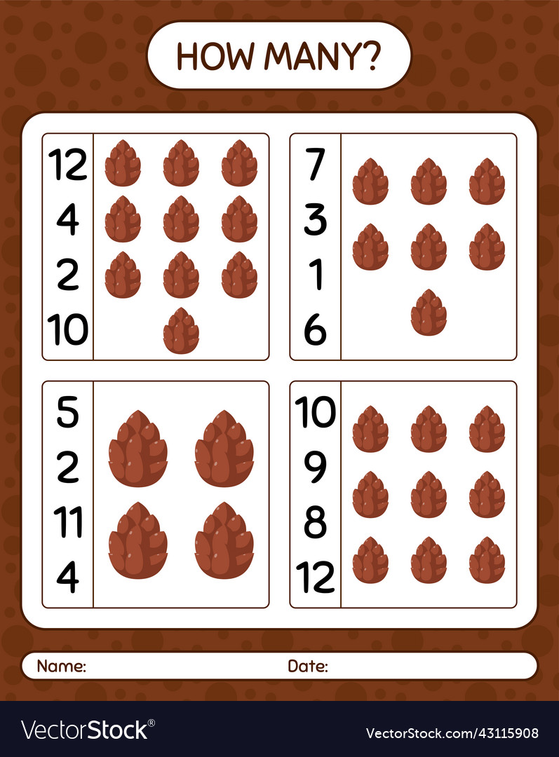 How many counting game with pine cone worksheet vector image How many counting game with pine cone worksheet