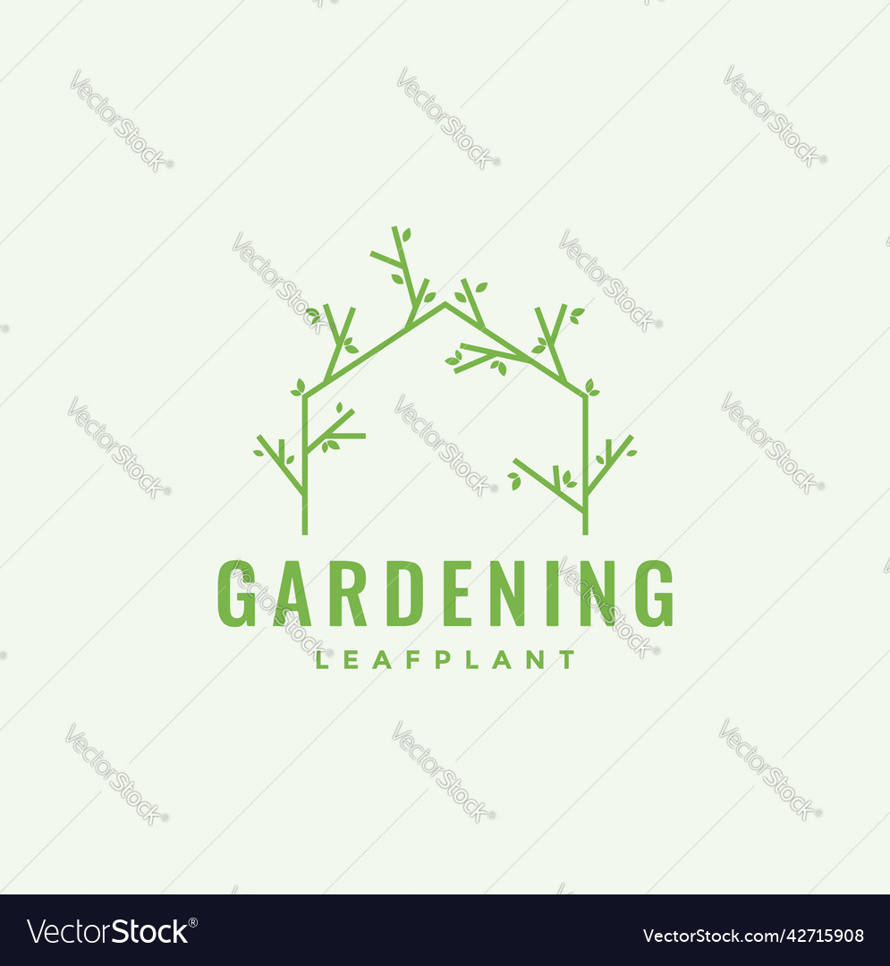 Line with vines leaf gate gardening logo design