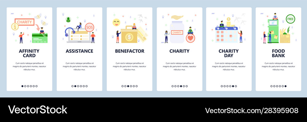 Mobile App Onboarding Screens Charity Call Vector Image