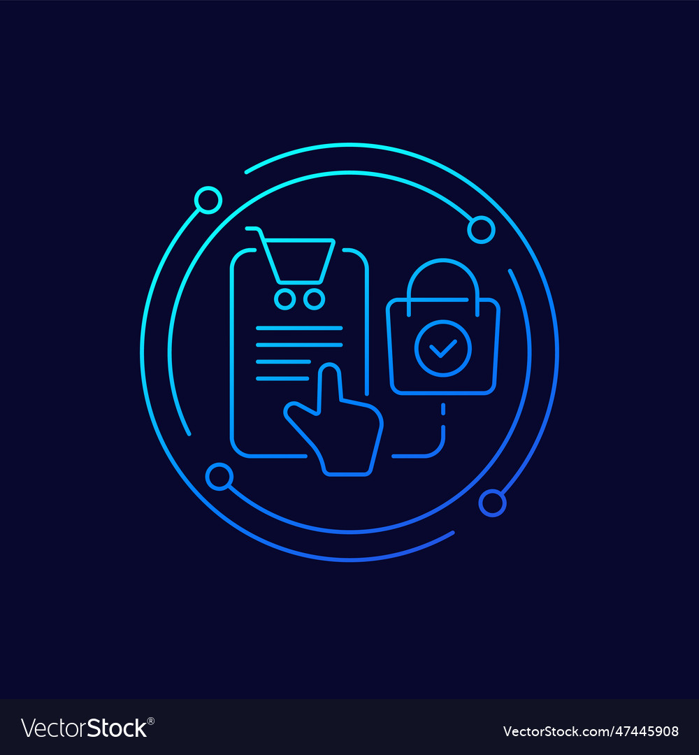 Online mobile Shopping-Ikone lineares Design vector image Online mobile Shopping-Ikone lineares Design